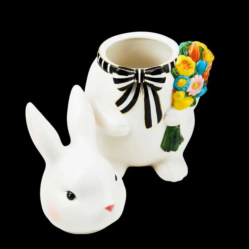 MACKENZIE CHILDS Calico Bunny Cookie Jar New